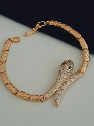 Pulsera Serpiente Baño Oro Circonitas