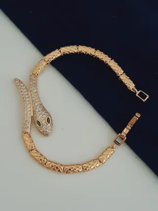 Pulsera Serpiente Baño Oro Circonitas