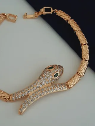 Pulsera Serpiente Baño Oro Circonitas