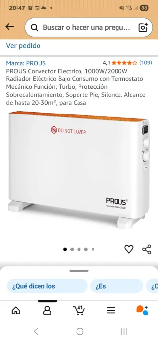 Calefactor Prous Convector Eléctrico 1000W/2000W