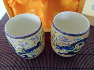 Juego 2 Vasos Chinos Dragón Amarillo