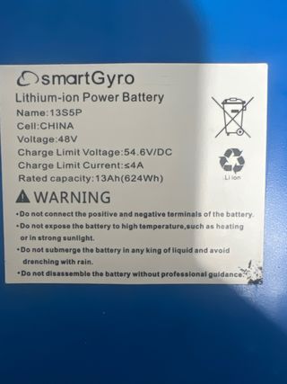 Batería SmartGyro 48V 13Ah 624Wh