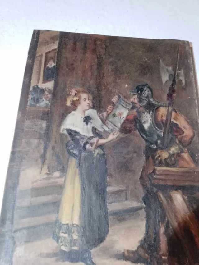 Cuadro - Óleo  - Soldado Bebiendo - S. XIX