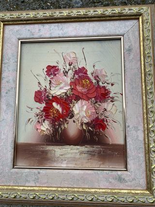 2 Quadri a Olio con Fiori, Cornice Dorata