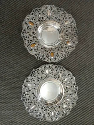 Bandeja plateada antigua centro de mesa