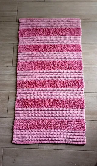 Tapete Indiano artesanal Algodão Rosa Listrado