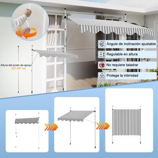 Toldo Enrollable Balcón 200cm Gris/Blanco