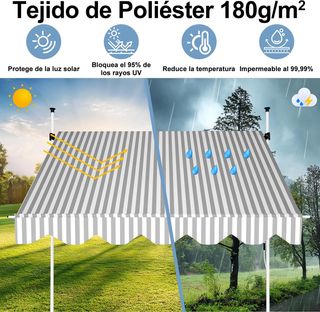 Toldo Enrollable Balcón 200cm Gris/Blanco