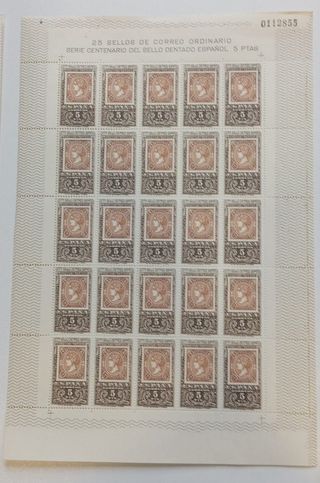 España 1965. Centenario del primer sello dentado.