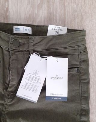 Calças Springfield Slim Cropped Verde Caqui Tamanh