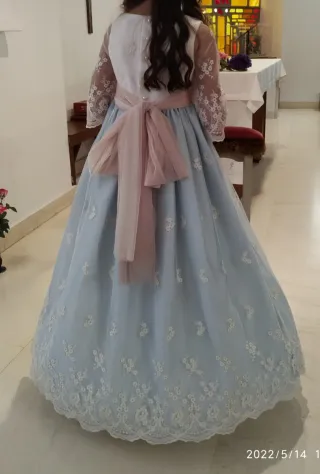 Vestido Comunión Tizzas azul y blanco con Cancán