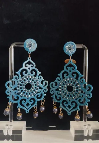Orecchini pendenti blu e oro