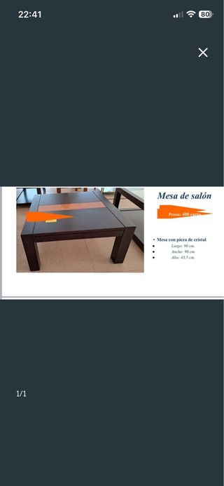 Mesa de centro de salón con cristal