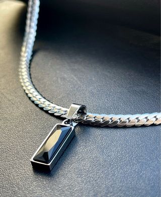 Cadena Acero con Colgante Piedra Negra