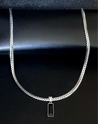 Cadena Acero con Colgante Piedra Negra