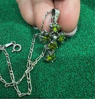 Colgante Cruz Verde Esmeralda Plata