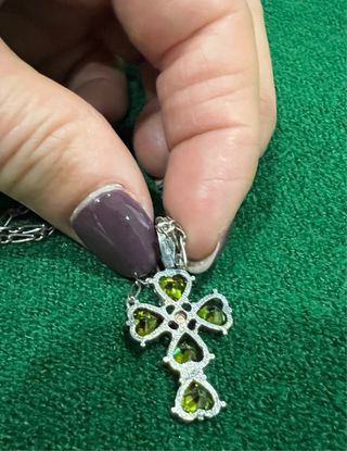 Colgante Cruz Verde Esmeralda Plata
