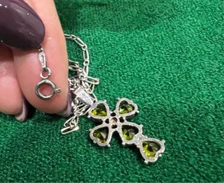 Colgante Cruz Verde Esmeralda Plata