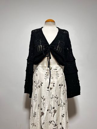 Conjunto Crochet Negro y Falda Estampada Talla XL