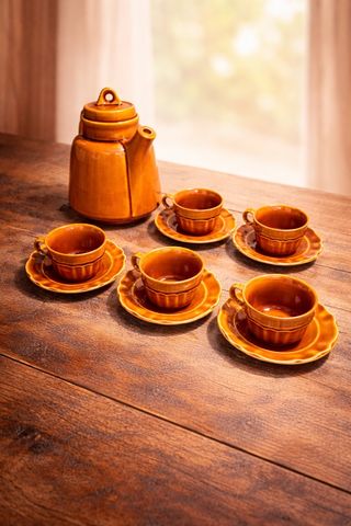 Juego de té vintage: tetera y 5 tazas