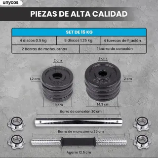 Set Mancuernas Hierro Fundido 15kg