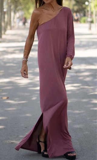 Vestido largo asimétrico rosa talla XL