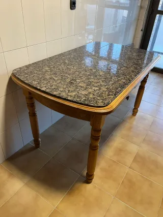 Mesa de cocina piedra y madera 142x80x80