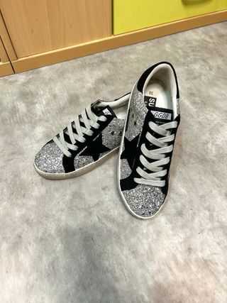 Golden Goose Sneakers Lentejuelas Plata y Negro