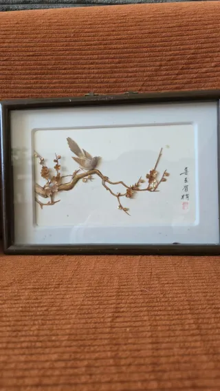 Pareja Dioramas Chinos Vintage Pájaros