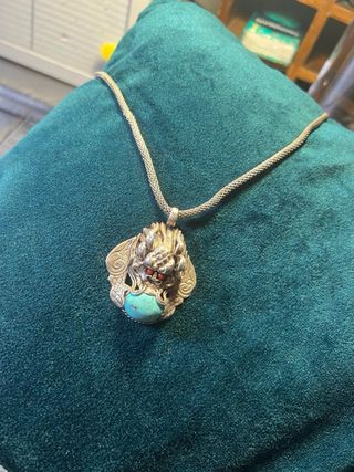 Colar antigo prata 925 com pingente leão