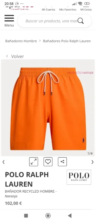 Bañador Polo Ralph Lauren Naranja Hombre