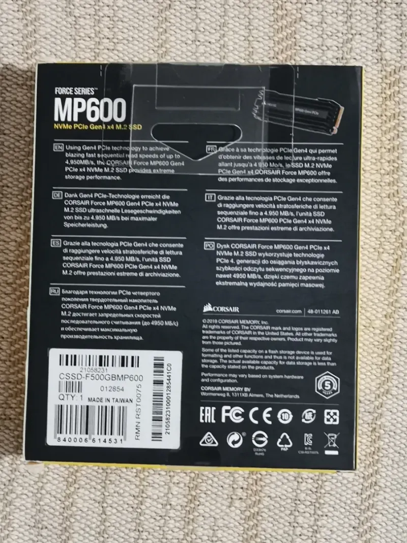 SSD 500Gb Corsair MP600, m.2 NVMe PCIe Gen4 afbeelding 2