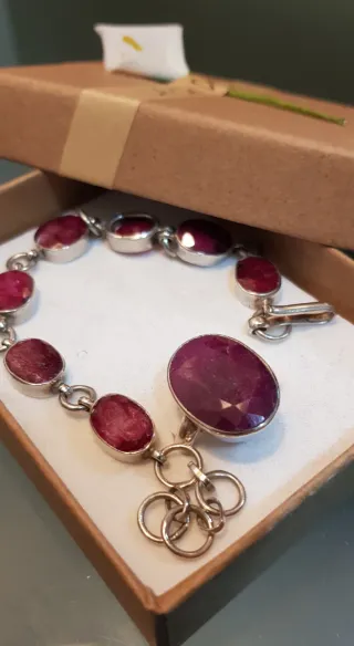 Conjunto Anillo y Pulsera Rubíes Plata