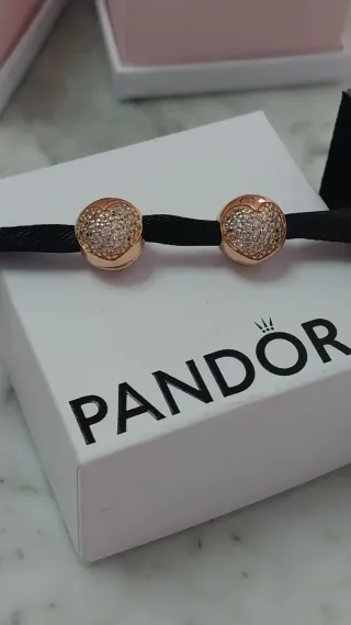 2 Charms Clip Pandora Corazón Oro Rosa