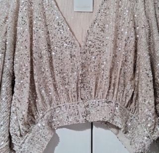 Camisa lentejuelas beige y dorada