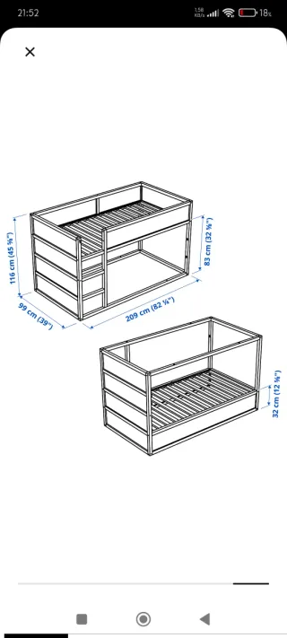 Cama reversible kura blanco/pino