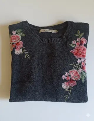 Jersey Cortefiel bordado flores gris Talla S