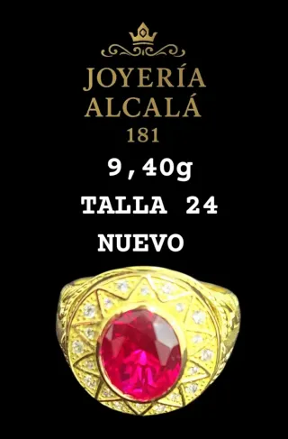 Anillo Oro Talla 24 Piedra Roja 9,40g