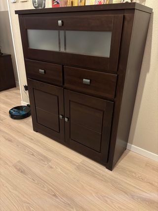 Mueble TV y Vitrina Salón Madera y Cristal