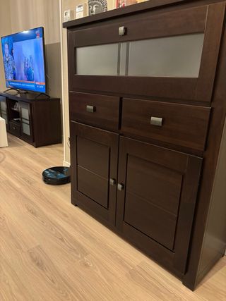 Mueble TV y Vitrina Salón Madera y Cristal