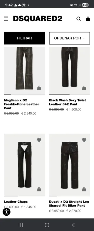 Pantalón Cuero Dsquared2 Negro hombre