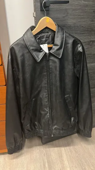 Chaqueta Bomber Cuero Negra Talla L