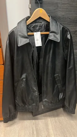 Chaqueta Bomber Cuero Negra Talla L