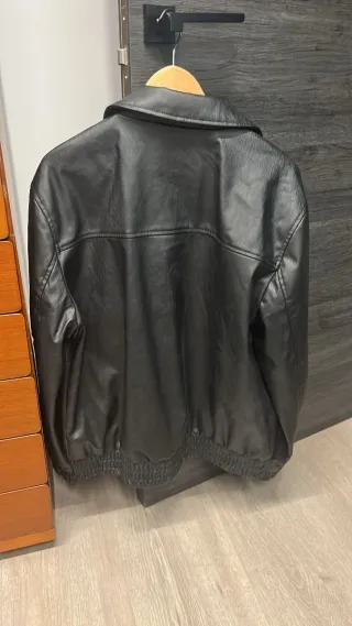 Chaqueta Bomber Cuero Negra Talla L