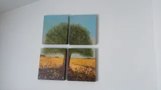 Cuadro Óleo 4 Piezas Paisaje Árbol