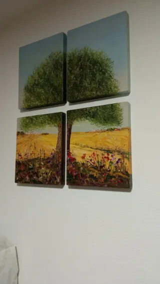 Cuadro Óleo 4 Piezas Paisaje Árbol