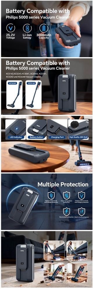 NUEVO’ Batería 3000mAh 25.2V Aspiradora philips