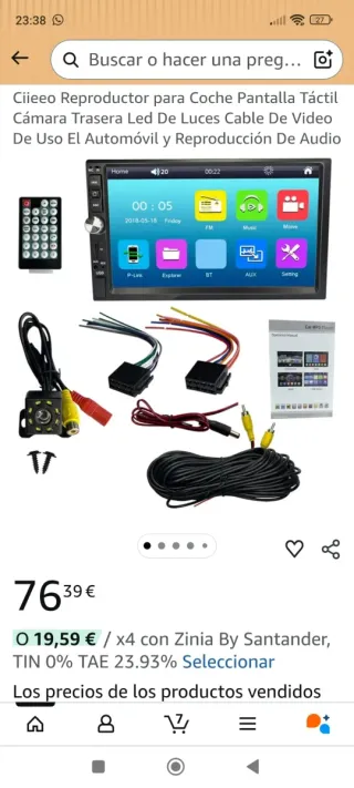 Radio android Pantalla 1Din 7" Mp5 con cámara