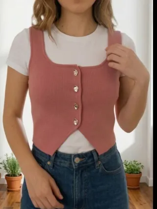 Chaleco de punto Zara rosa empolvado botones joya