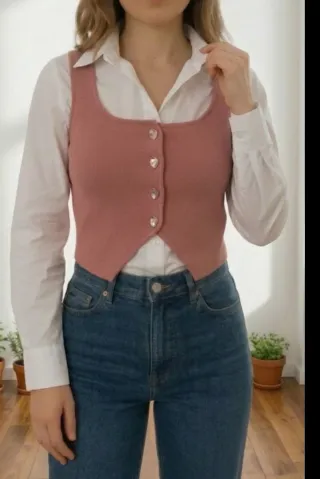 Chaleco de punto Zara rosa empolvado botones joya